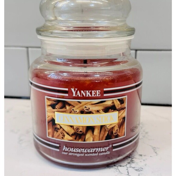 Vtg YANKEE CANDLE BLACK BAND WHITE LABEL HOUSEWARMER CANDLE Cinnamon Stick 14.5 - Picture 1 of 16